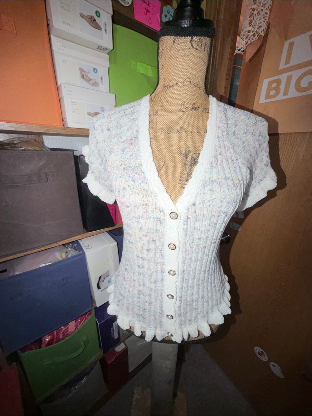 Short-Sleeve Ribbed Button-Front Cardigan Sweater